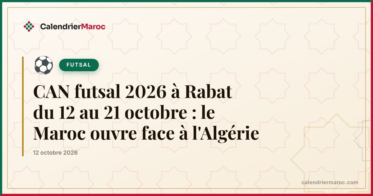 CAN futsal 2026 à Rabat du 12 au 21 octobre : le Maroc ouvre face à l'Algérie